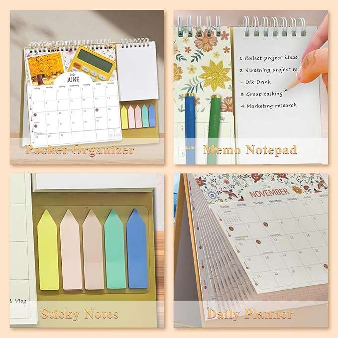 Small Desk Calendar 2026, Standing 2026 Desk Calendar, Jan 2026 to Dec 2026, 8" x 10", Monthly Flip Desktop Calendar with To Do List, Your Personal Desk Planner Orgazier with Pocket for Work Office