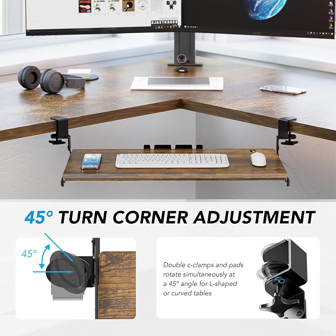 AX WABER Keyboard Tray Under Desk Pull Out with Extra Sturdy C Clamp Mount System, 32.8 (38 inch Including Clamps) x 12 Inch Slide-Out Platform Computer Drawer for Typing Vintage AX01WG202