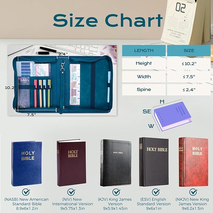 XKDOUS 24 Pcs Bible Bags Kit Large Bible Cover Case with Handle, Study Supplies Organizer Tote Bag Leather Book Carrying Case Christmas Gifts for Women Men Lady