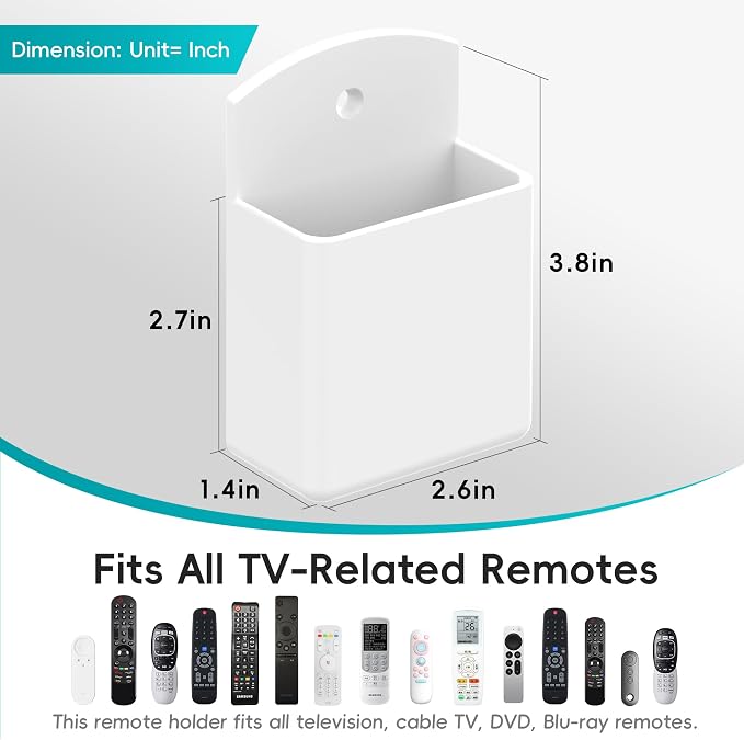 DRQ 2pc Adhesive Remote Control Holder, Wall Mount TV Controller Holder, TV Remote Organizer, Wall Pen Holder Desk Accessories Storage for Home Office School, White