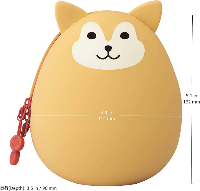 LIHIT LAB PuniLabo Zipper Pouch, Egg-Shaped, 3.8" x 4.7", Calico Cat (A7783-7), Large: 1.3 x 4.7 x 3.8 inches