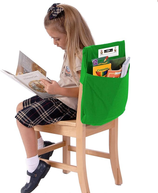Seat Sack Extra Large Chair Storage Pocket - 19 Inches, Green - Perfect Organizer for Classroom Chairs, Durable and Spacious Chair Pocket for Storage and Organization