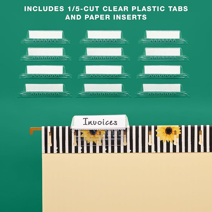 Global Printed Products Deluxe Designer Printed Hanging File Folders, 4 Patterns, Letter Size, 12/pk (Sunflower)