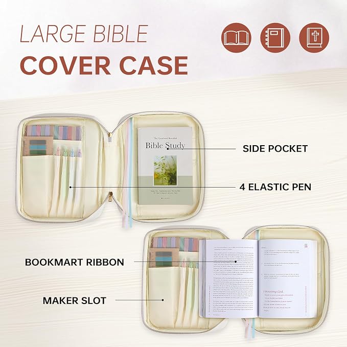Bible Cover Bible Book Cover Bible Case for Women Men Canvas Carrying Case Book Protector Quilted Vegan Leather Bible Covers Study Supplies Accessories Christian Gift (Brown, One Size)