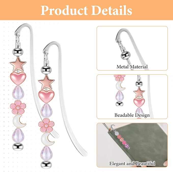 24 Pcs Beadable Bookmarks Bulk DIY Metal Blank Bookmarks to Decorate Beadable Items Beaded Craft Jewelry Bar Pendant Charm Gifts Office Supplies for Book Lover (Silver)