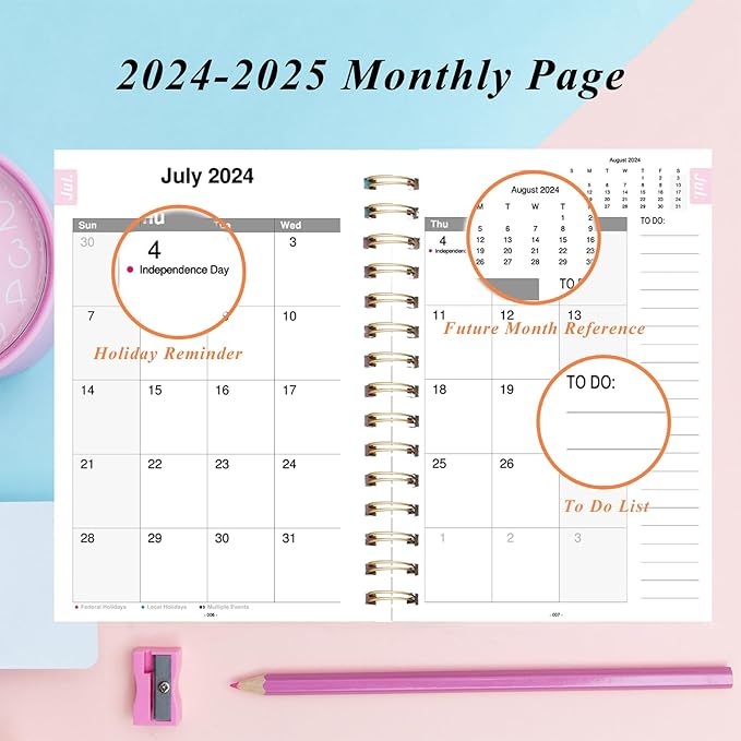 Planner 2024-2025 Daily Weekly and Monthly - Academic Planner July 2024-June 2025-5" x 8" with Floral Cover with Twin-Wire Binding - Effectively Manage Your Time - Dark Blue