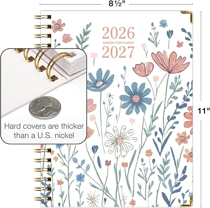 HARDCOVER Academic Year 2026-2027 Planner: 14 Months (May 2026 Through June 2027) 8.5"x 11" Daily Weekly Monthly Planner Yearly Agenda. Bookmark, Pocket Folder and Sticky Note Set (Colorful Botanicals)
