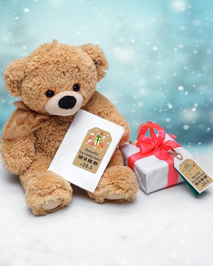 Phomemo M110 Brown Chrismas Thermal Labels, 1.96" x 3.14" (50x80mm), Shaped Stickers Self Adhesive Label Compatible with M100/M110/M108 Label Maker Printer, 300pcs in 3 Rolls, Ideal for Gift