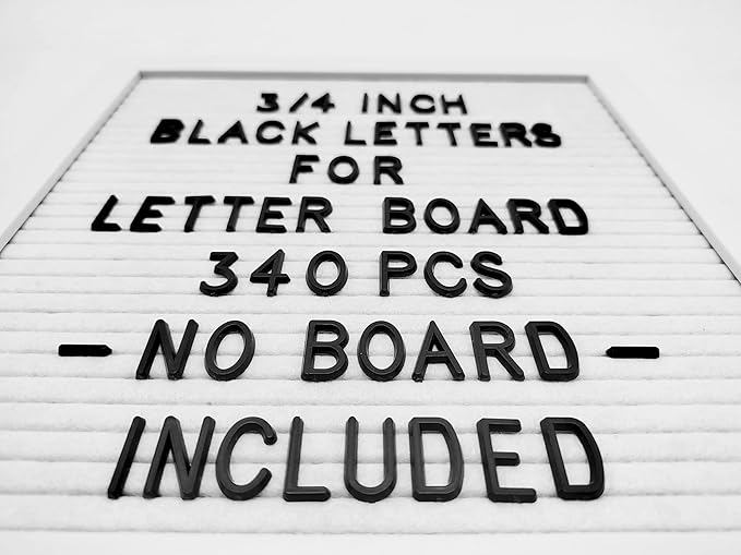 Felt Letter Board Letters Sets - Pre-cut 340pcs 3/4 Inch(0.75") Black Letters with Canvas Bag(No Board Included)