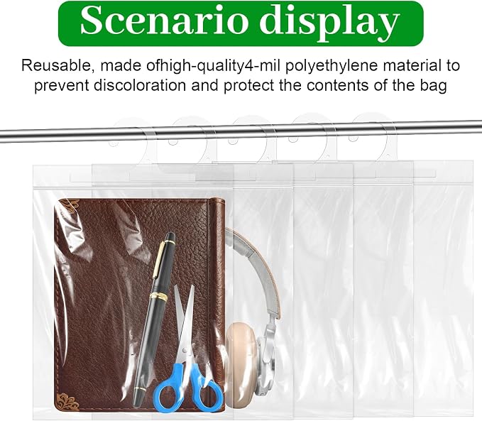 40 Pack Hanging Storage Bags, Large Hook Clear Plastic Bags for Classroom, Library, and Pharmacy Use (13 x 15 Inch)