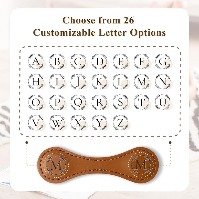 Personalized Leather Magnetic Bookmark with Pen Holder – Custom Initial Design for Readers（Brown-W）