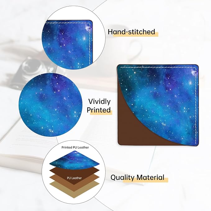 2 Pack Purple Starry Sky Leather Book Corner Bookmark, Durable Handmade Reading Accessories - Gifts for Readers, Women, Men, Teachers, Students