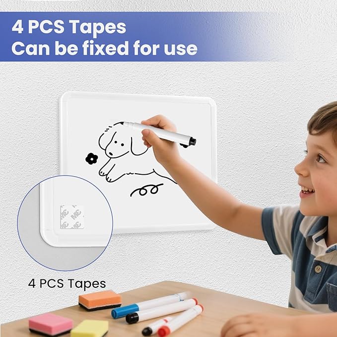 Small White Board for Wall, 11" x 14" Mini Dry Erase Board with Plastic Frame, Cute Hanging Whiteboard to Do List with 5 Markers for Kitchen Planner, Home, Office