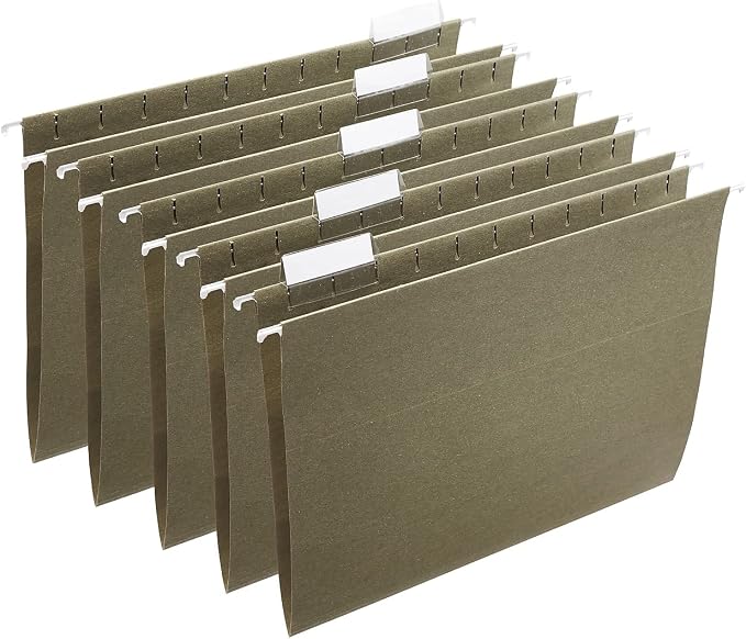 TRU RED Hanging File Folders, Letter Size, 5‑Tab, Standard Green, Heavy‑Duty Construction – 250/Box