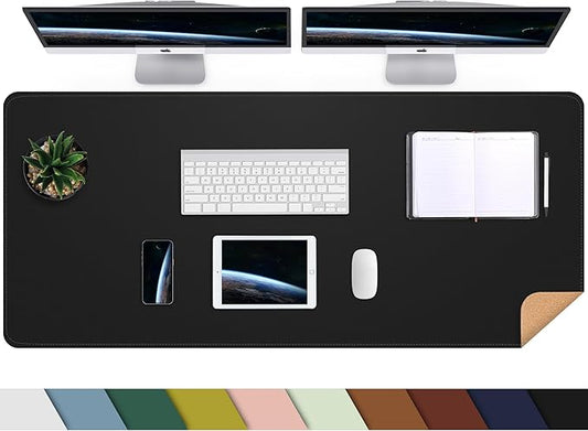 AFIING Large Desk Mat, 47" x 17", Black | Dual-Sided Natural Cork & PU Leather, Non-Slip, Waterproof, For Office, Home & Gaming
