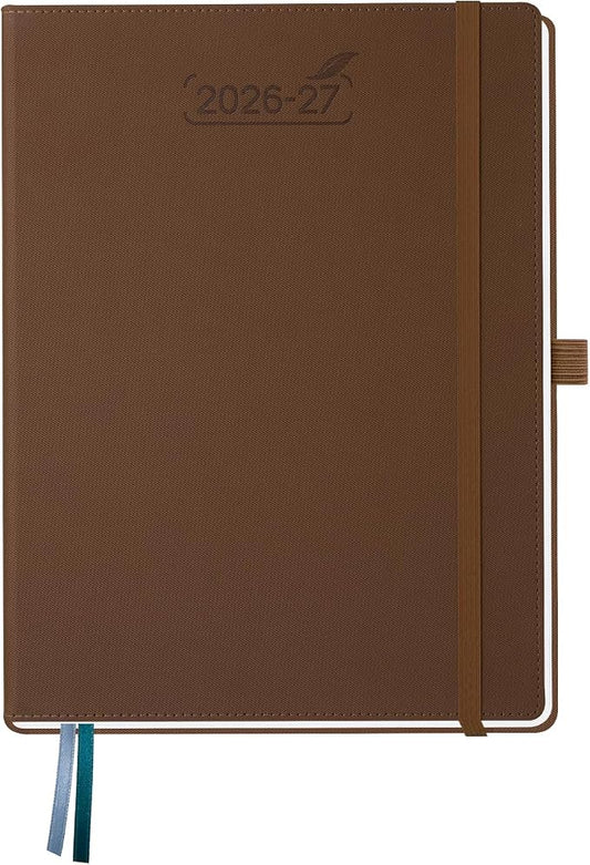 BEZEND Weekly Planner 2026-2027 (8.5" x 11") Horizontal Layout Notebook (Jul 26-Dec 27) 18 Months Academic Calendar & Monthly Tabs, Ideal for Students, Work & Home, PU Leather Hardcover -Brown