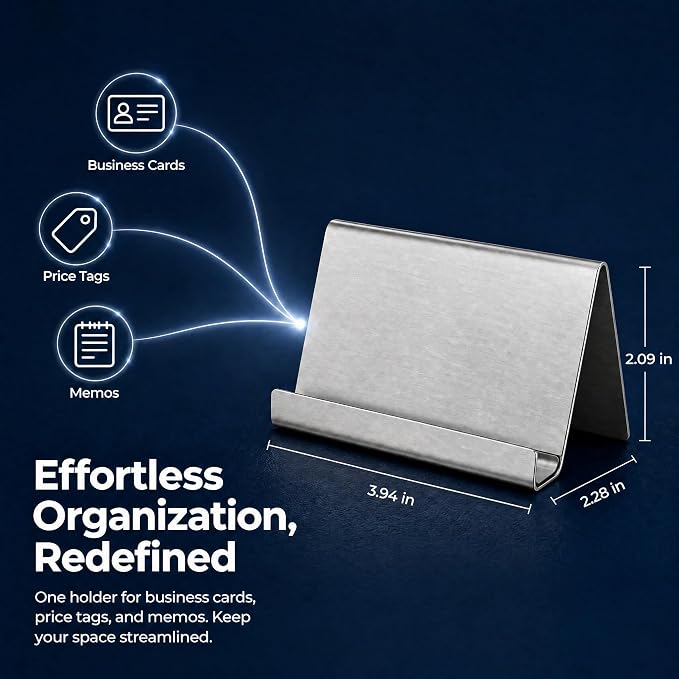 Business Card Holder, Stainless Steel Desktop Display, Metal Organizer Case, For Office Desk, Professional Name Stand, Silver Rack, Men Women Daily Use