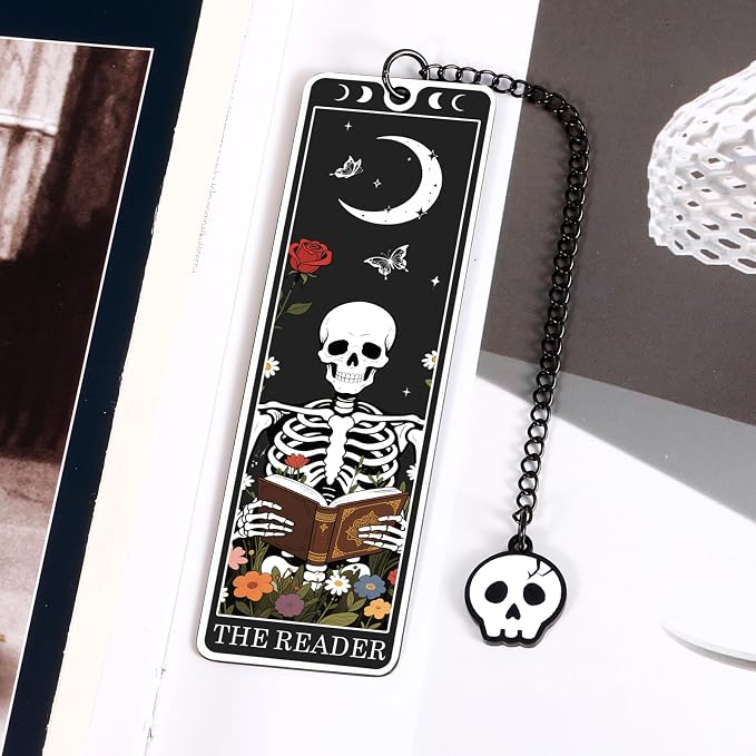 Funny Book Marks for Reading Women Men - Spooky Christmas Stocking Stuffers Dark Romance Bookmark, Horror Wicked Bookmarks for Book Lovers, Skeleton Gifts Gothic Accessories Cool Metal Bookmarks