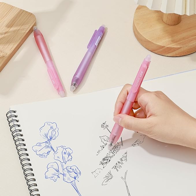 Temiary 8 PCS Retractable Erasable Pens (4 Black & 4 Blue), Heat Sensitive 0.5 mm Fine Point Erasable Gel Ink Pen, Eraser Pen for Journaling Crossword Puzzles School Office Supplies (Purple & Pink)