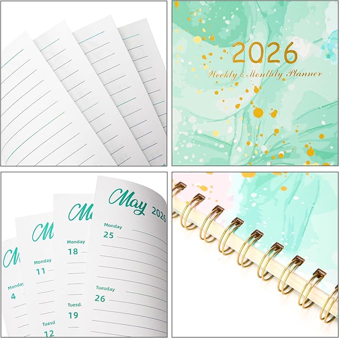 2026 Planner, Weekly and Monthly Calendar Planner for Women, Jan 2026 - Dec 2026, Hardcover Planning Agenda book, Spiral Bound, Inner Pocket, 6.3" x 8.5"
