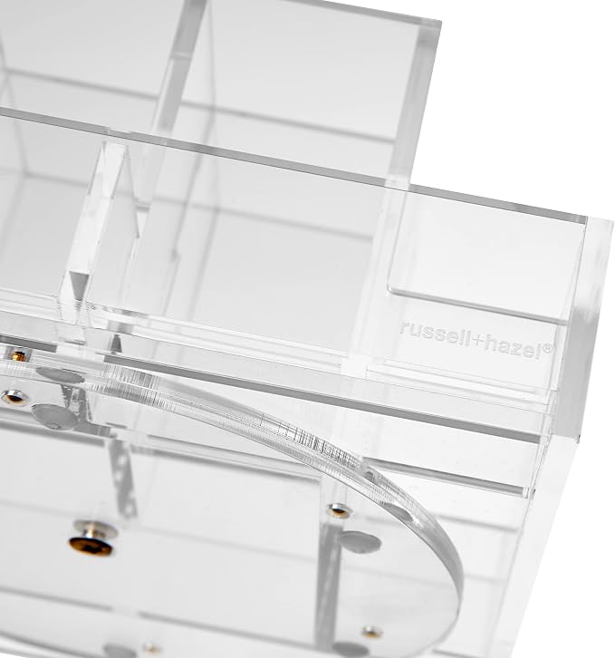 RUSSELL+HAZEL Acrylic Carousel and Pencil Bloc Four Compartment Pen Cup, Office Supplies, Clear, 7” x 7” x 4.25" (93919)