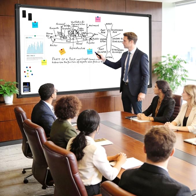 72"x40" Extra Large Magnetic Whiteboard - Pro-Grade Non-Glare Coated Surface, Wall Mounted Dry Erase Board with Black Aluminum Frame for Conference Room & Agile Team (Full Kit Included)