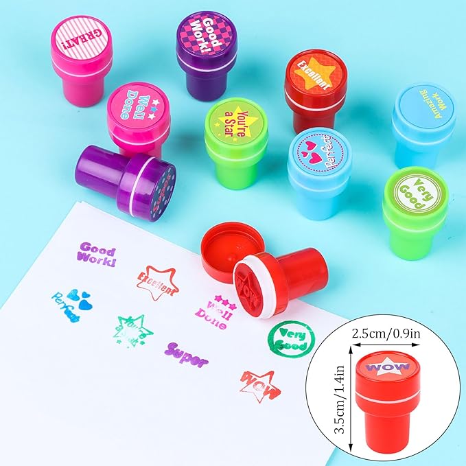 20 PCS Teacher Stamps for Classroom Self-Inking Teacher Reward Stamps Motivational Encouraging Stamp Colorful Stamp for Teachers Homeschool Class Prizes, 10 Motivational Designs