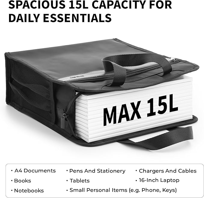 M&G Oxford Zipper Document File Bag, Vertical Double Layer Waterproof Document Tote Bag for Carrying Paper Documents, Books, Computer and Water Cup, 1 Pack (Black)