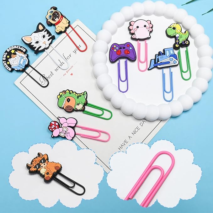 Cute Paper Clips, 200Pcs Random Paper Clips Bulk Colorful Fancy Metal Paperclips Funny Desk Decoration Bookmarks Clamp Cool Book Binder Clip Planner Clip for Paperwork Office Supplies Book Club Gifts