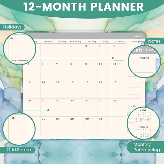 Pocket Planner 2026-2027 - 2026-2027 Pocket Calendar, 26-27 Planner Weekly and Monthly from Jul. 2026 - Jun. 2027, 6.3''×3.8'', Agenda Planners and Schedule Organizer with Pen Loop, 2 Bookmarks, Banded - Green