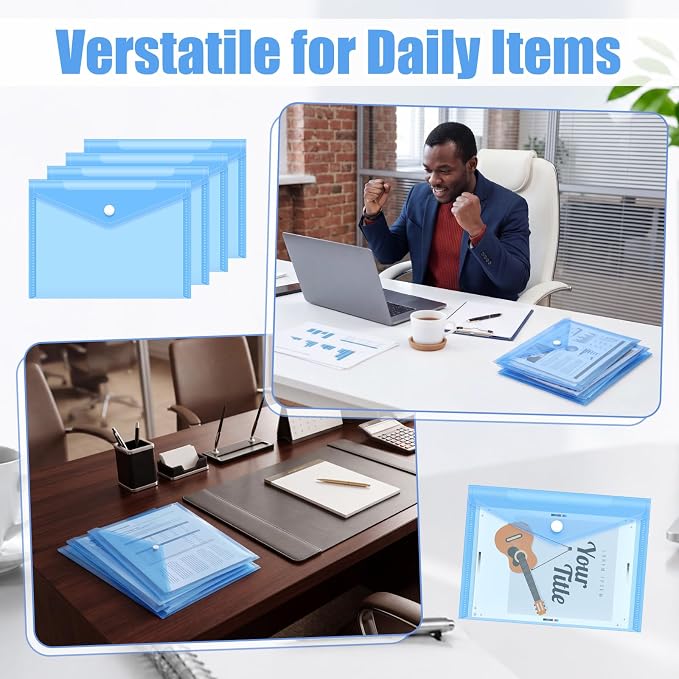 200 Pieces Blue 5x7 Small Plastic Envelopes Receipt Check Storage File Holder Case Waterproof Transparent File Envelopes for Home Office Document Receipt Card Storage
