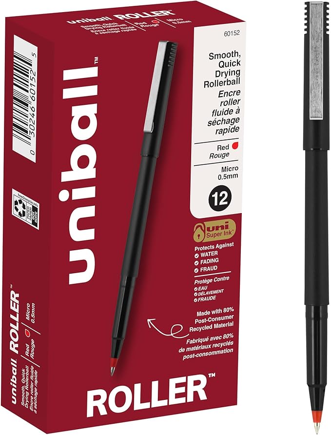 uniball Roller Rollerball Pens, Micro Point (0.5mm), Red