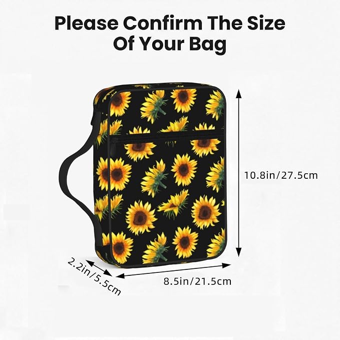Sunflower Flower Floral Black Bible Cover Case Carrying Book Protector Case Bible Study Supplies Accessories Holder Case Christian Gift for Women Men