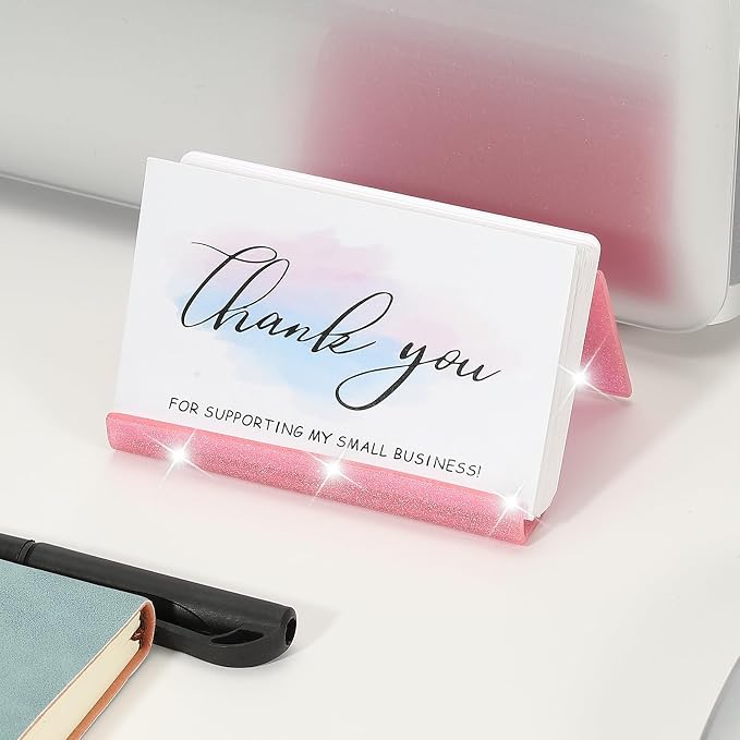 PATIKIL Business Card Holder for Desk, 2Pcs Acrylic Business Card Holders Shine Card Stand Organizer Cards Display for Office Exhibition, Pink/Blue