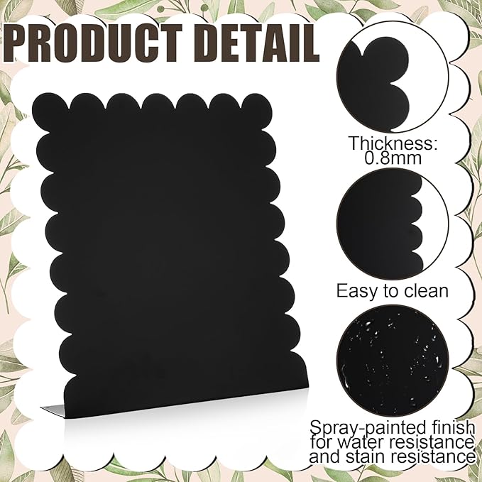 Gueevin 2 Pcs Magnet Board Standing Magnetic Metal Board for Desk and Wall 12.6" x 11" Scalloped Magnetic Display Stand for Memos, Photos and Documents Home Office School Supplies(Black,Medium)