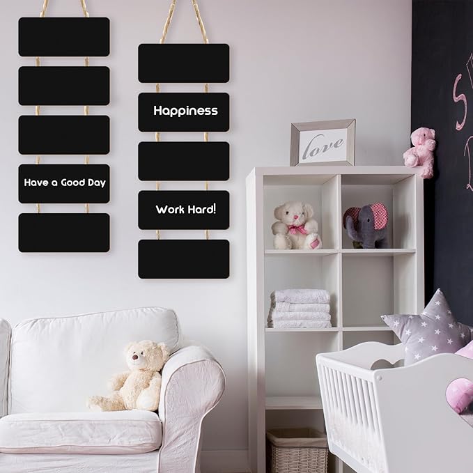 Double Sided Hanging Chalkboard Signs Wooden Erasable Message Board Rustic Chalkboard Hanging Signs Rectangle Message Memo Display with Rope for Wedding Bar Restaurant Kitchen Wall(2 Set)