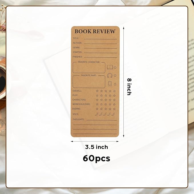 60 PCS Book Review Bookmarks 3.5 x 8 Inch Kraft Book Marker Christmas Book Lovers Gifts for Bookworms Bookish Reading Log Page Markers for Students Teachers to Review and Tracker