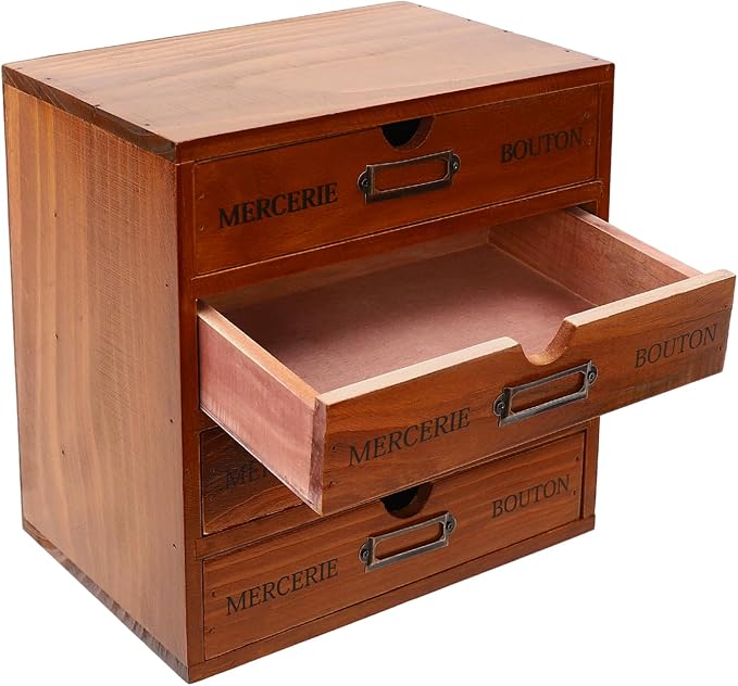 16-Drawer Wooden Storage Box, Literature Organizer 4Pcs 4-Slot Wooden Desk Drawer Unit Desktop File Holder, Craft Storage Box for Home, File Cabinet for Office, Classrooms, Cafes (Brown)
