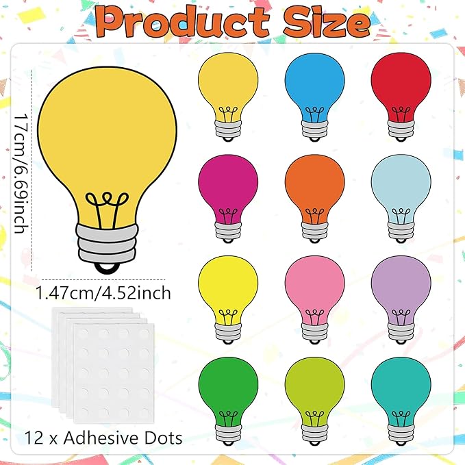60PCS VBS 2026 Light Bulb Theme Cutouts Colorful Light Bulb Bulletin Board Decorations Religious Lightbulb Paper Cut-Outs Classroom Decor for DIY Craft Photo Kindergarten Preschool Wall Door Supplies