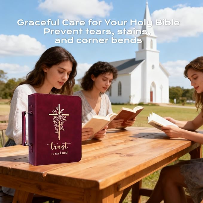 XKDOUS Bible Cover Case for Women, Leather Bible Bags with Study Supplies Journaling Kit, Gold Foiled Carrying Case Large Church Book Holder with Handle, Christian Gifts for Lady