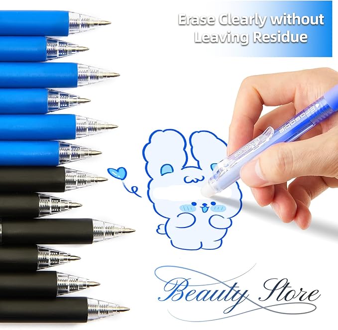 12Pcs Retractable Erasable Gel Pens Clicker,Fine Point 0.7mm Smooth Writing Pens,For Writing Journaling Taking Notes School Office Home. (6Black+6Blue)