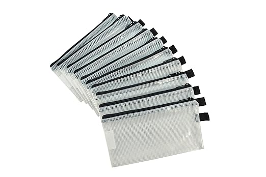 Sax Mesh Tool Case Pouches, 5 x 9 inches, Clear with Black Trim, Pack of 10