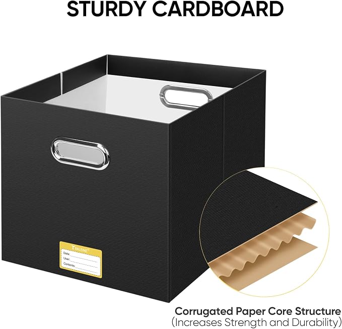 BALEINE File Organizer Box, Cardboard File Folder Organizer with Handle for Letter Size, Portable Collapsible Hanging Filing Box for Home Office Document Storage (1 Pack, Large Black)