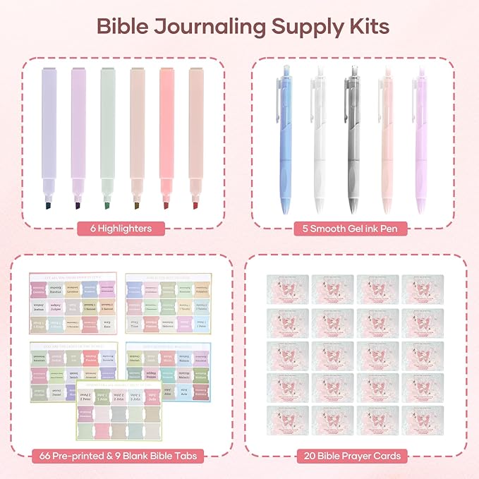 Bible Cover Case for Women, Large Bible Bag with Removable Pencil Case, Shoulder Strap and Highlighters for Bible Study Supplies, Church Bag Carrying Journaling Kit, Christian Gift for Women