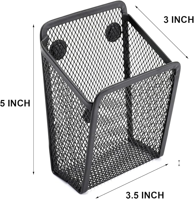 Jucoan 4 Pack Magnetic Pen Pencil Holder, Metal Mesh Magnetic Locker Organizer Pen Cup Baskets for Whiteboard Refrigerator Locker Metal Cabinet School Home Office Supplies