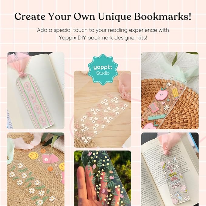 YOPPIX 6x2” Acrylic Bookmark Blanks- 20 Set Bookmark Making Kit with 20 UV DTF Stickers About Bow Theme 20 Ribbon 80 Bookish Stickers for DIY Your Crafts Gift for Book Lover