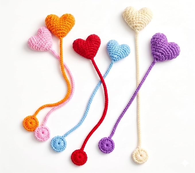 6 Pack Heart Shaped Crochet Bookmarks,Handmade Knitted Heart Shaped Book Marker for Women Personalized Book Marks for Reading Men, Book Lover Teacher Kids Birthday Gift,Cute Unique Bookmarks