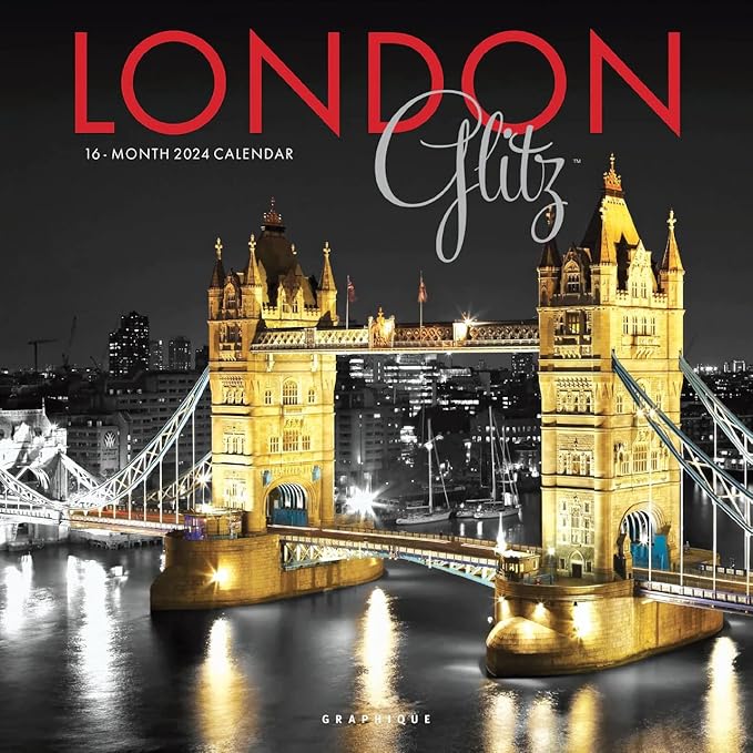 Graphique 2024 London Glitz Wall Calendar | 12” x 12” | Thick Paper | Home & Office Organizer | Large Monthly Grid | 3 Languages & Marked Holidays | 4 Month Preview Page for 2025