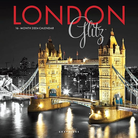 Graphique 2024 London Glitz Wall Calendar | 12” x 12” | Thick Paper | Home & Office Organizer | Large Monthly Grid | 3 Languages & Marked Holidays | 4 Month Preview Page for 2025