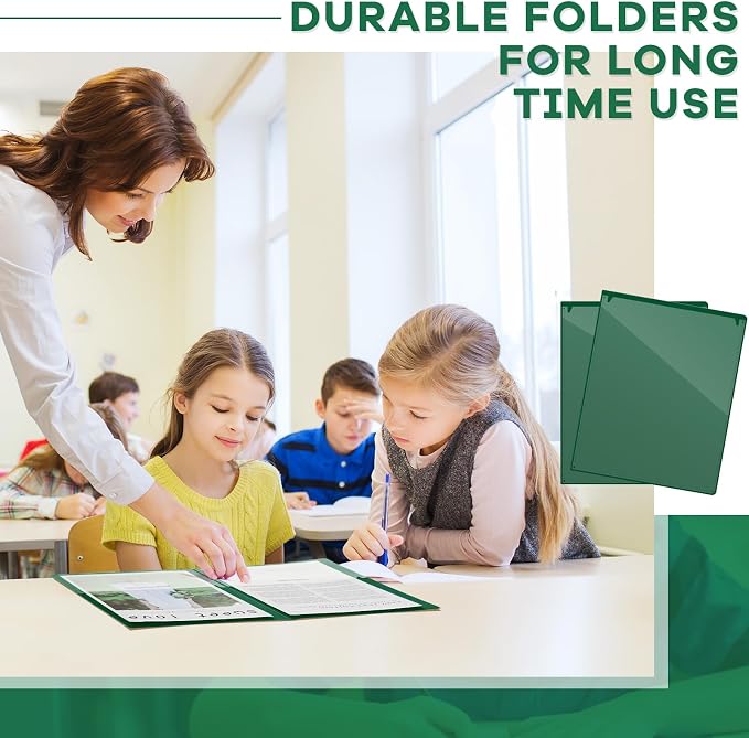 Henoyso 24 Pcs Folders with Pocket School to Home Folder Heavy Duty 2 Pocket Homework Folders with Clear Front Pockets for School Students Parent Teacher Communication (Dark Green)